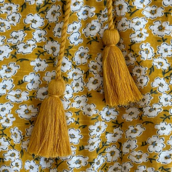 LUCKY BRAND Short Sleeve Tie Front Peasant Top Women's Sz S Yellow Ditsy Floral - Picture 8 of 15